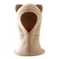Strikket balaclava med katteører til børn - beige