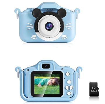 Digitalt Kamera til Børn med 32GB Hukommelseskort (Open Box - Fantastisk stand) - Blå