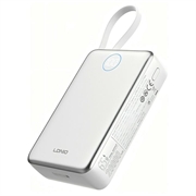 Ldnio PQ44 20000mAh 45W powerbank - indbygget USB-C-kabel, 15W trådløs opladning - hvid