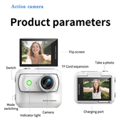 LK-018 Magnetisk actionkamera med aftageligt kamera og 2.0" vippeskærm - 1080p - hvid