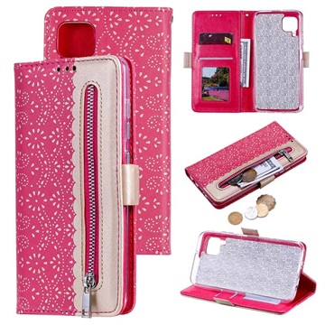 Lace Pattern Huawei P40 Lite Etui med Pung - Hot Pink