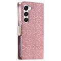Lace Pattern Samsung Galaxy S23 5G Pung Cover - Rødguld