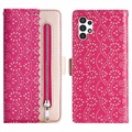 Lace Pattern Samsung Galaxy A13 Etui med Pung - Hot Pink