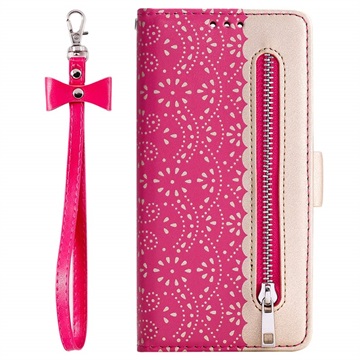 Lace Pattern Samsung Galaxy A32 5G/M32 5G Etui med Pung - Hot Pink