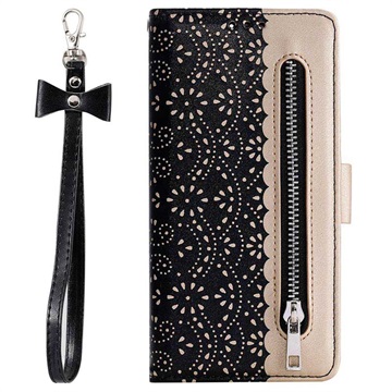 Lace Pattern Samsung Galaxy Note10+ Etui med Pung - Sort