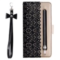 Lace Pattern Samsung Galaxy S22 Ultra 5G Etui med Pung - Sort