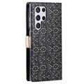 Lace Pattern Samsung Galaxy S22 Ultra 5G Etui med Pung - Sort