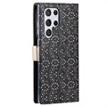 Lace Pattern Samsung Galaxy S22 Ultra 5G Etui med Pung - Sort