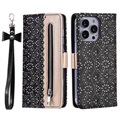 Lace Pattern iPhone 14 Pro Pung Cover - Sort