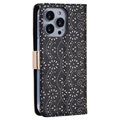 Lace Pattern iPhone 14 Pro Pung Cover - Sort