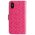Lace Pattern iPhone X / iPhone XS Etui med Pung - Hot Pink