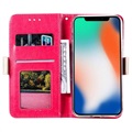 Lace Pattern iPhone X / iPhone XS Etui med Pung - Hot Pink