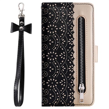 Lace Pattern iPhone 11 Pro Max Etui med Pung - Sort