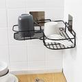 Stor metal hjørne trådkurv til badeværelset uden boremaskine - sort