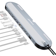 Lemorele TC28 12-i-1 USB-C-hub / dockingstation - sølv / grå