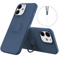 iPhone 13 Liquid Silikone Cover med Ring Holder - Blå