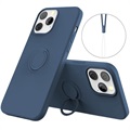 iPhone 13 Pro Liquid Silikone Cover med Ring Holder - Blå
