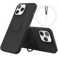 iPhone 13 Pro Max Liquid Silikone Cover med Ring Holder - Sort