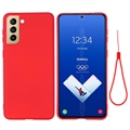 Samsung Galaxy S21 FE 5G Liquid Silikone Cover med Strop - Rød