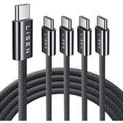 Lisen flettet USB-C til USB-C kabelsæt - 60W, 3A, 5 stk. - Sort