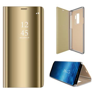 Luksus Mirror View Samsung Galaxy S9+ Flip Cover (Open Box - God stand) - Guld
