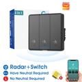 MG-KG126 Zigbee Radar Smart Switch / Menneskelig Sensor Vægkontakt - 3 Gange, 1 Vej - Sort