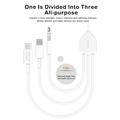 MH045S 3-i-1 AUX Bilkabel – USB-C, Lightning & 3.5mm Jack – Hvid
