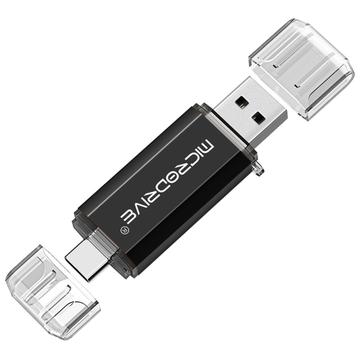 MICRODRIVE 64GB 2-i-1 USB 2.0 / USB-C Flash Drive - Sort