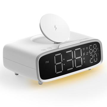 MOMAX Q.CLOCK5 multifunktionel genopladelig Bluetooth-højttaler LED digitalt vækkeur understøtter trådløs opladning af telefonen - hvid