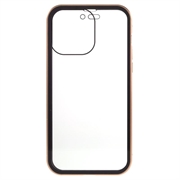 iPhone 15 Pro Magnetisk Cover med Privatlivssikret Hærdet Glas - Guld