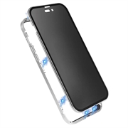 iPhone 15 Pro Max Magnetisk Cover med Privatlivssikret Hærdet Glas - Sølv