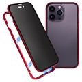 iPhone 15 Pro Magnetisk Cover med Privatlivssikret Hærdet Glas - Rød