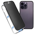 iPhone 15 Pro Magnetisk Cover med Privatlivssikret Hærdet Glas - Sølv