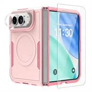 iPhone Duo magnetisk cover med skærmbeskyttelse hærdet glas og kameralinsbeskytter - lyserød