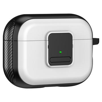 Magnetisk etui til Apple AirPods Pro, spændeformet TPU-cover til Bluetooth-høretelefoner med karabinhage - sort+hvid