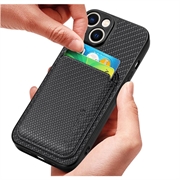 iPhone 15 Magnetisk Cover med Kortholder - Karbonfiber - Sort