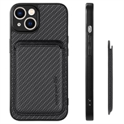 iPhone 15 Magnetisk Cover med Kortholder - Karbonfiber - Sort