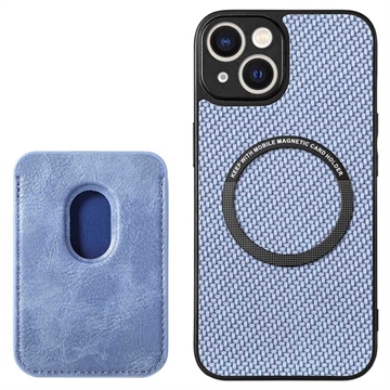 iPhone 15 Magnetisk Cover med Kortholder - Karbonfiber - Blå