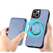 iPhone 15 Magnetisk Cover med Kortholder - Karbonfiber - Blå