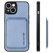 iPhone 15 Magnetisk Cover med Kortholder - Karbonfiber - Blå