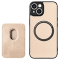 iPhone 15 Magnetisk Cover med Kortholder - Karbonfiber - Kaki