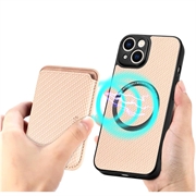 iPhone 15 Magnetisk Cover med Kortholder - Karbonfiber - Kaki