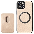 iPhone 15 Plus Magnetisk Cover med Kortholder - Karbonfiber - Kaki