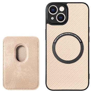 iPhone 15 Plus Magnetisk Cover med Kortholder - Karbonfiber - Kaki