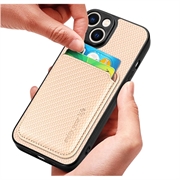 iPhone 15 Plus Magnetisk Cover med Kortholder - Karbonfiber - Kaki