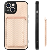 iPhone 15 Plus Magnetisk Cover med Kortholder - Karbonfiber - Kaki