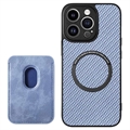 iPhone 15 Pro Magnetisk Cover med Kortholder - Karbonfiber - Blå