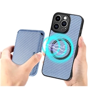 iPhone 15 Pro Magnetisk Cover med Kortholder - Karbonfiber - Blå