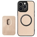 iPhone 15 Pro Magnetisk Cover med Kortholder - Karbonfiber - Kaki
