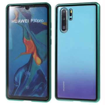 Huawei P30 Pro Magnetisk Cover med Hærdet Glas - Grøn